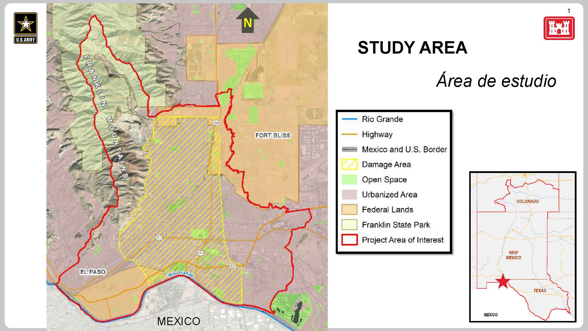 Map of the El Paso Central Area Flood Risk Management Study area